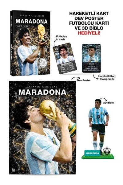 Maradona - Sahanın Yıldızları - Hareketli Kart - Dev Poster - Futbolcu Kartı ve 3D Biblo Hediyeli