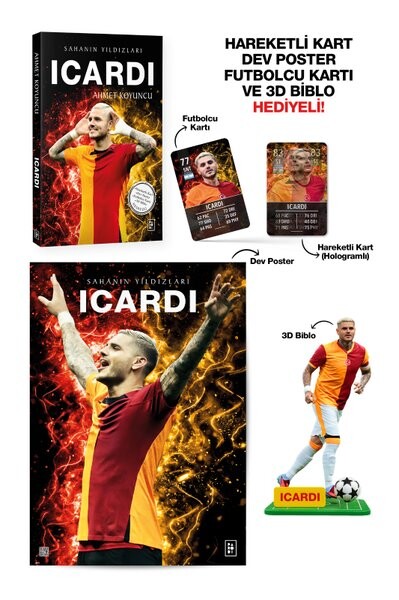 Icardi - Sahanın Yıldızları - Hareketli Kart - Dev Poster - Futbolcu Kartı ve 3D Biblo Hediyeli